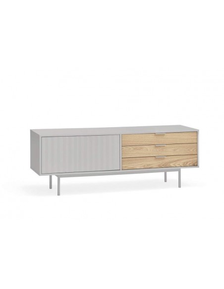 TEULAT Mueble TV Sierra 140x40, GRIS CLARO y ROBLE.