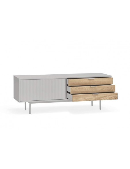 TEULAT Mueble TV Sierra 140x40, GRIS CLARO y ROBLE.