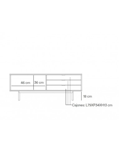TEULAT Mueble TV Sierra 140x40, NEGRO y ROBLE.