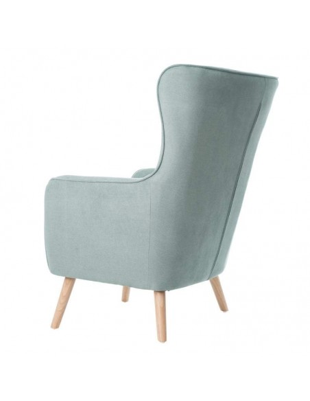 Poltrona design MUNICH em tecido mostarda, pié em madeira.