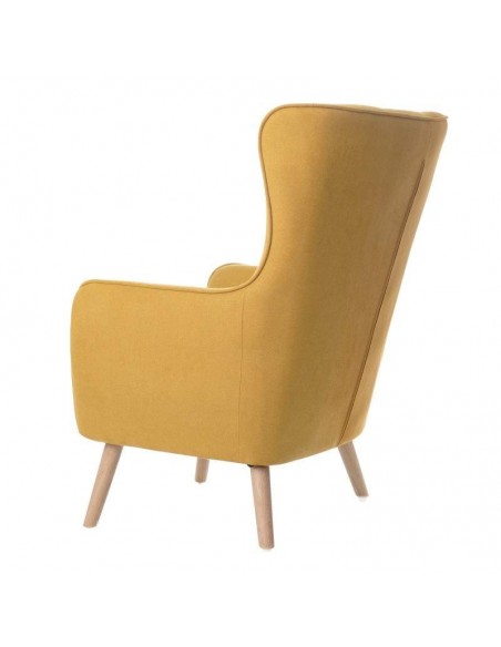 Poltrona design MUNICH em tecido mostarda, pié em madeira.