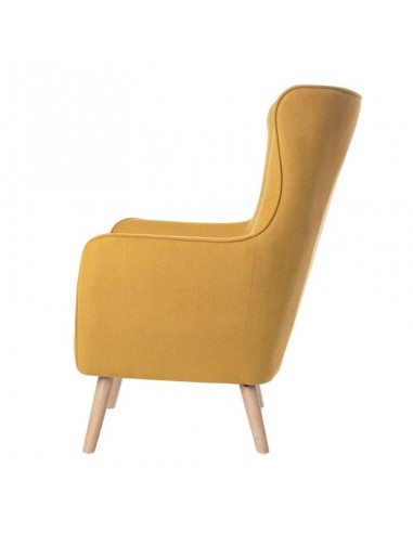 Poltrona design MUNICH em tecido mostarda, pié...