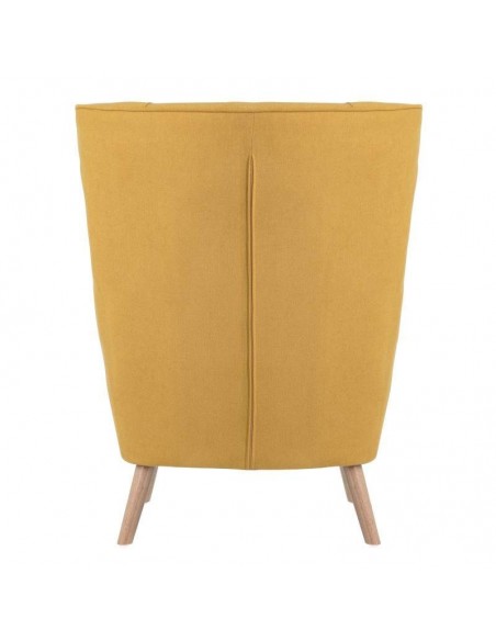 Butaca orejera MUNICH tela mostaza, patas madera.