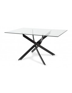 Mesa de diseño moderno Marea 140 x 90, cristal, metal negro