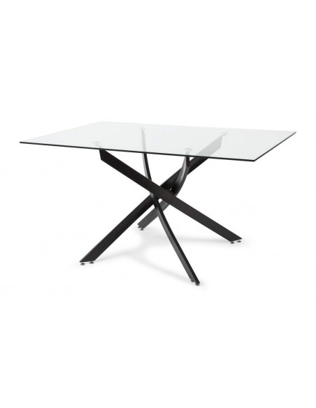 Mesa de diseño moderno Marea 140 x 90, cristal, metal negro