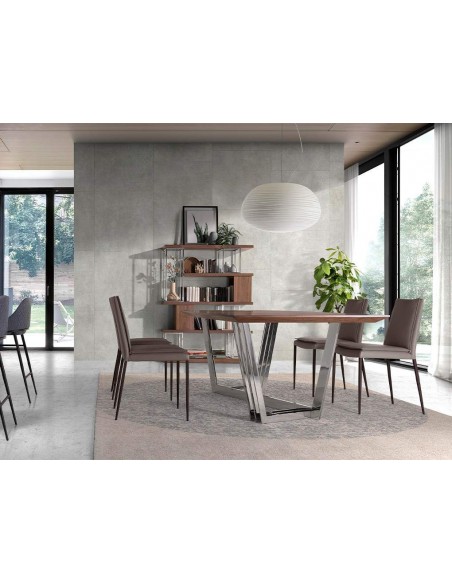 Angel Cerdá 1097, mesa comedor 220 x 110, madera Nogal y acero cromado.