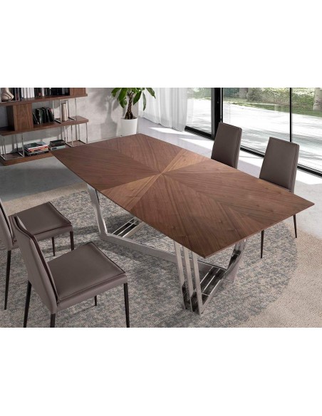 Angel Cerdá 1097, mesa comedor 220 x 110, madera Nogal y acero cromado.