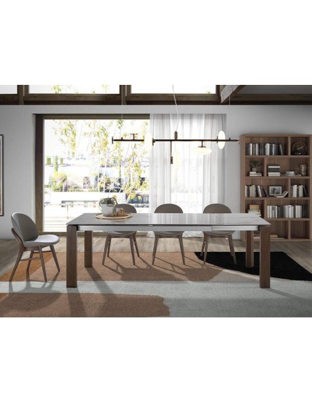 Angel Cerdá 1095, mesa comedor extensible 180/235 x 90 cm. Porcelánico y madera Nogal