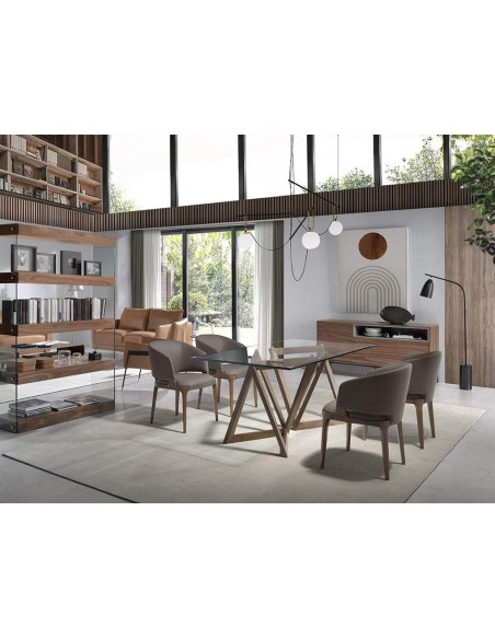 Angel Cerdá mesa 1102 de comedor ,180 X 90 cm, madera Nogal y cristal