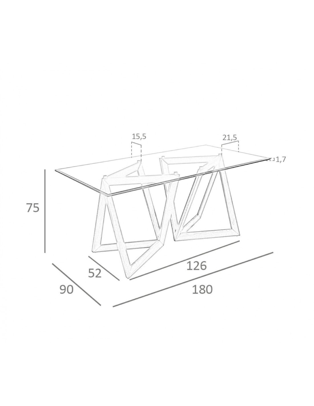 Mesa de comedor cristal y cromo Luxury Diamond 180 x 90 cm.