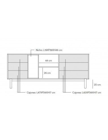 TEULAT APARADOR CORVO 180x40, GRIS ANTRACITA