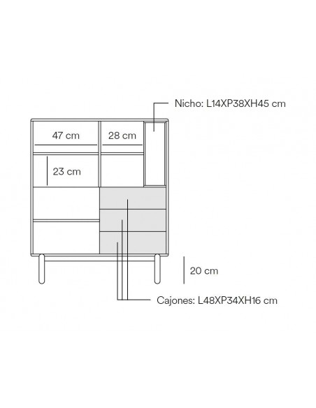TEULAT MUEBLE AUXILIAR CORVO 100X40, COLOR GRIS PERLA