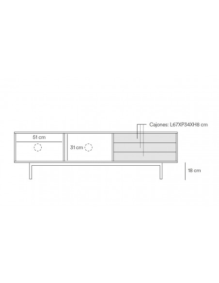 TEULAT Mueble TV Sierra 180x40, DM lacado en blanco.