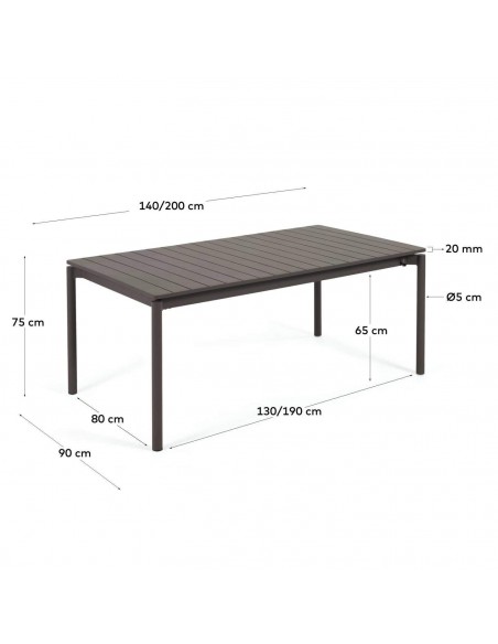 Mesa de exterior extensível em alumínio Zaltana 140/200 x 90cm.