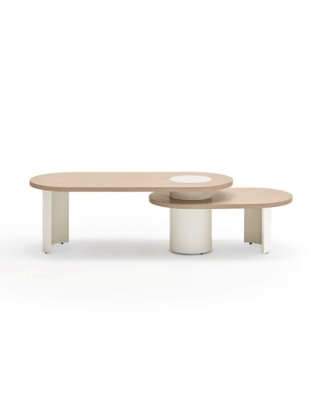 TEULAT Mesa ninho CENTRO NORI 120 x 95, MDF natural claro y perna creme