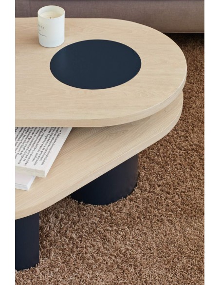 TEULAT Mesa ninho CENTRO NORI 120 x 95, MDF natural claro y perna azul