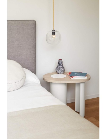 TEULAT mesa de canto NORI 60 x 45, MDF NATURAL CLARO y PATA CREMA