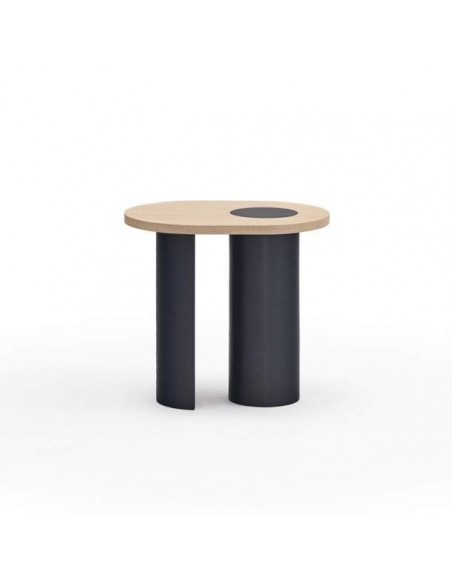 TEULAT mesa de canto NORI 60 x 45, MDF NATURAL CLARO y PATA AZUL