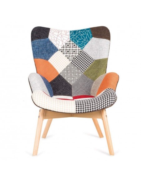 Poltrona nórdica Knut em tecido patchwork, multicolor