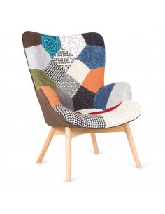 Poltrona nórdica Knut em tecido patchwork, multicolor