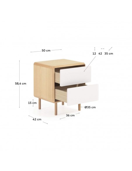 Mesita de noche Anielle 50 x 58,4 cm. Madera maciza y chapa de fresno