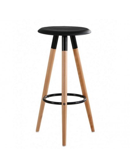 Taburete de diseño nórdico OTILIO, madera, polipropileno negro