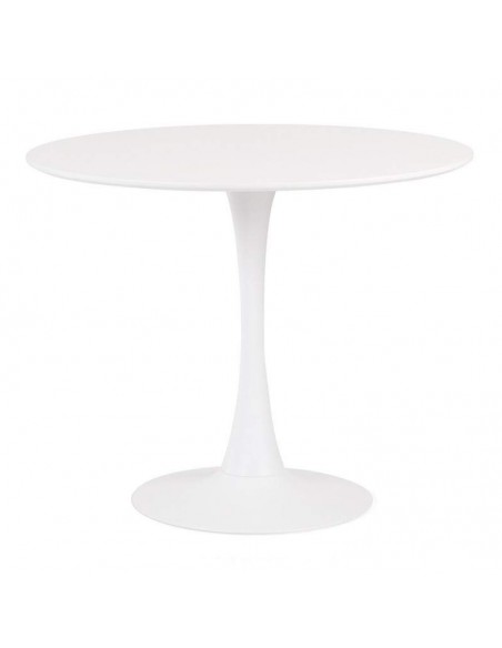 Mesa redonda DOCK 90, base em metal e tampo lacado branco