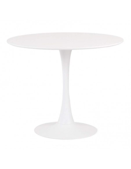 Mesa redonda DOCK 90, base de metal y tapa lacada blanco