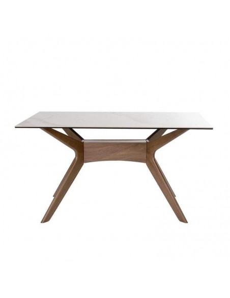 Mesa comedor ELOISE 160x90, porcelánico Mármol Creta/Nogal.