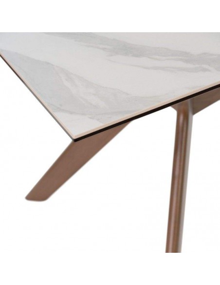 Mesa comedor ELOISE 160x90, porcelánico Mármol Creta/Nogal.
