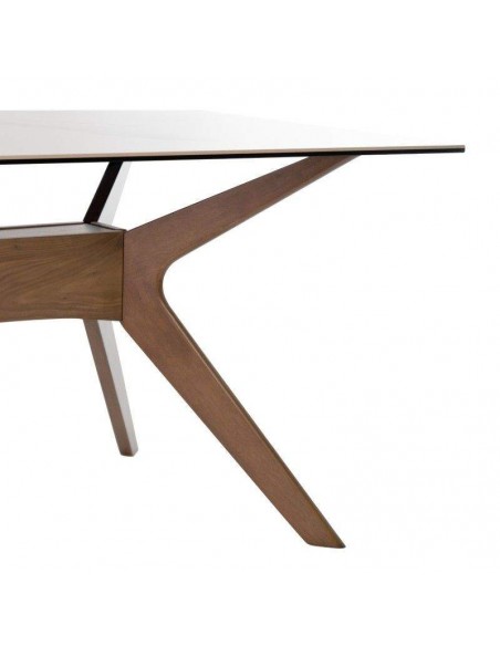 Mesa comedor ELOISE 160x90, porcelánico Mármol Creta/Nogal.