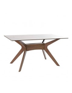 Mesa comedor ELOISE 160x90, porcelánico Mármol Creta/Nogal.