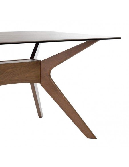 Mesa comedor ELOISE 140x90, porcelánico gris Atenea, madera Nogal.