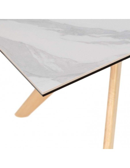 Mesa comedor ELOISE 160x90, porcelánico Mármol Creta, roble.