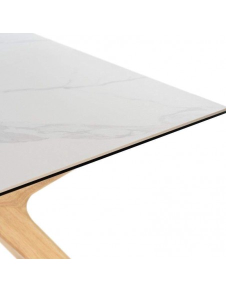 Mesa comedor ELOISE 160x90, porcelánico Mármol Creta, roble.