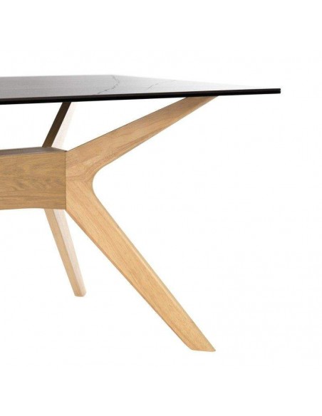 Mesa comedor ELOISE 140x90, porcelánico Sahara, roble.