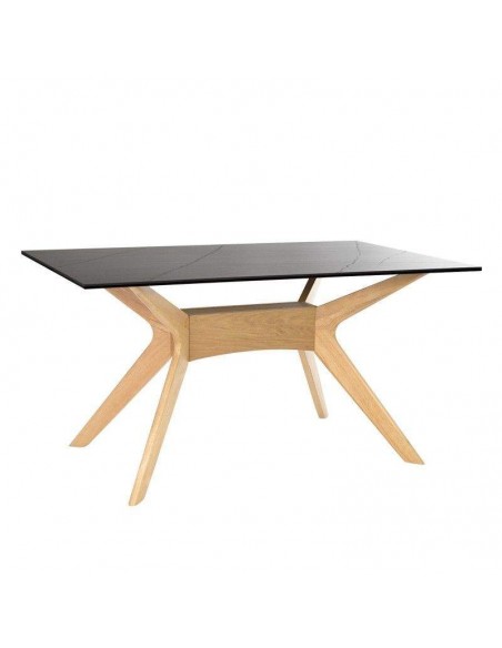 Mesa comedor ELOISE 140x90, porcelánico Sahara, roble.