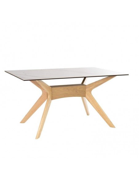 Mesa comedor ELOISE 140x90, porcelánico Mármol Creta, roble.