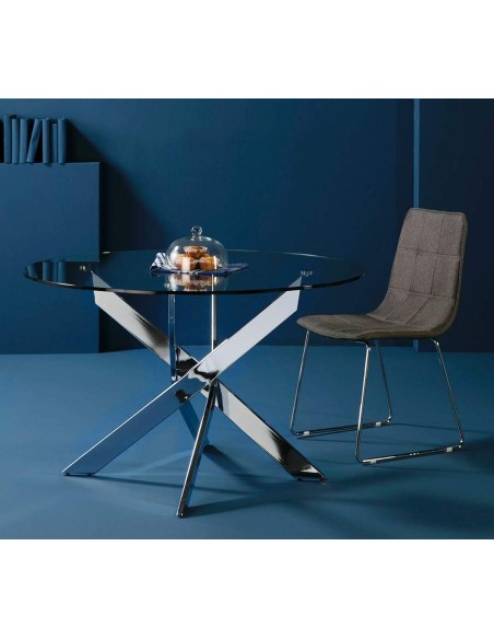 Thur 140 Mesa Redonda De Comedor De Diseño, Cromada, Cristal Thur 140 Mesa Redonda De Comedor De Diseño, Cromada, Cristal