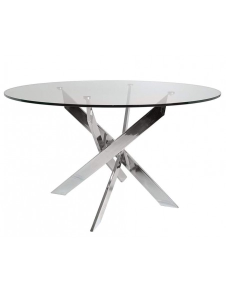 Thur 140 Mesa Redonda De Comedor De Diseño, Cromada, Cristal