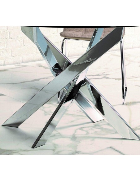 Thur 120 mesa redonda de comedor de diseño, cromada, cristal Thur 120 mesa redonda de comedor de diseño, cromada, cristal