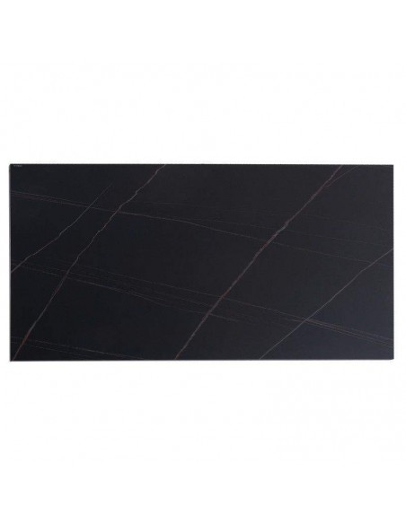 Mesa de jantar extensível LISA 140x90, porcelanato preto Sahara e metal branco.