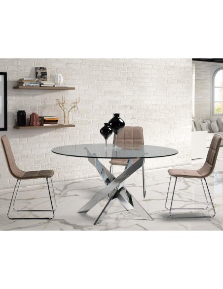 Thur 120 Mesa Redonda De Comedor De Diseño, Cromada, Cristal Thur 120 Mesa Redonda De Comedor De Diseño, Cromada, Cristal