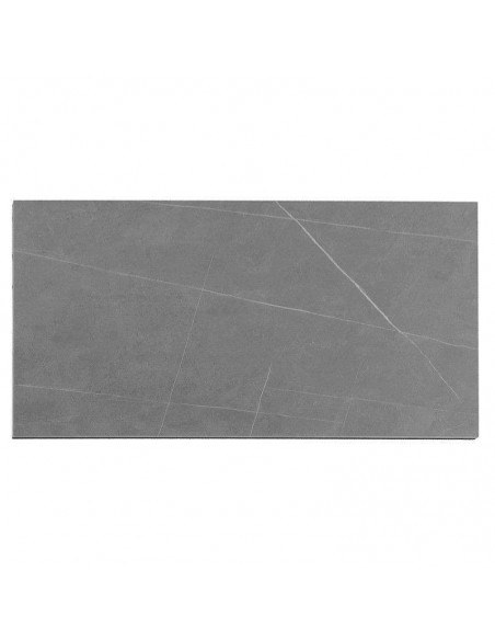 Mesa de jantar extensível LISA 140x90, porcelanato cinza Atenea e metal branco