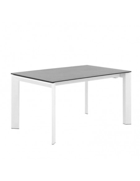 Mesa de jantar extensível LISA 140x90, porcelanato cinza Atenea e metal branco