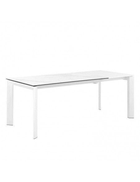 Mesa de jantar extensível LISA 160x90, porcelanato mármore Creta, branco.