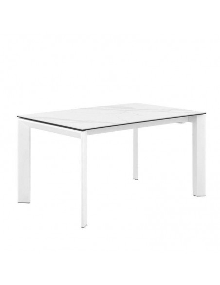 Mesa de jantar extensível LISA 160x90, porcelanato mármore Creta, branco.