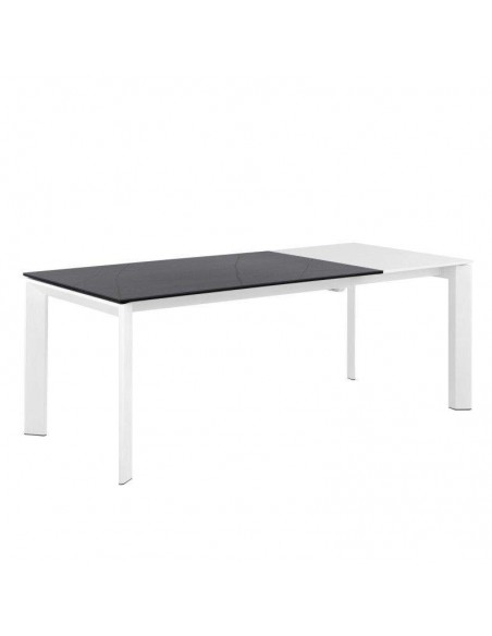 Mesa comedor extensible LISA 160x90, porcelánico negro Sahara y Blanco.