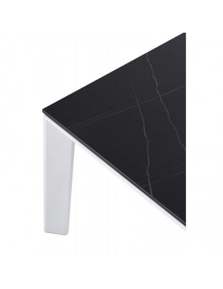 Mesa de jantar extensível LISA 160x90, porcelanato preto Sahara e branco.