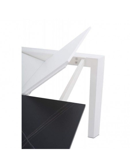 Mesa comedor extensible LISA 160x90, porcelánico negro Sahara y Blanco.